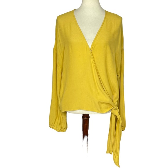 Madewell Shirt Womens XL Raelynn Yellow Wrap Blouse Side Tie Viscose V-Neck - Picture 3 of 16